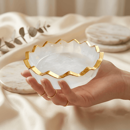 Selenite Crystal Charging Bowl with Gold Rim – Gems Turtle