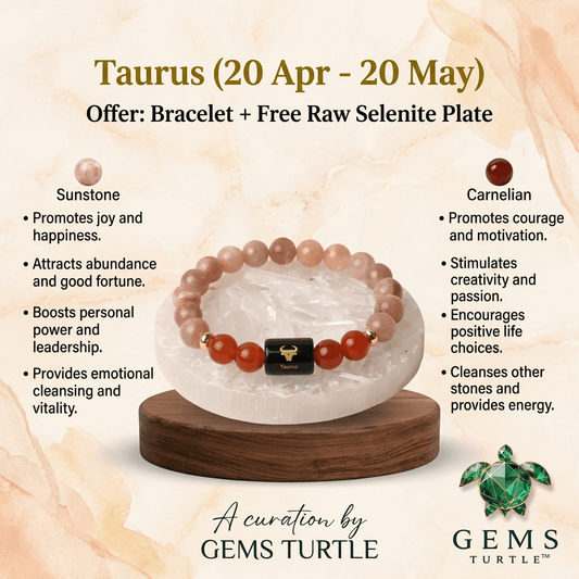 Taurus (वृषभ राशि) Zodiac Sunstone & Carnelian Bracelet with Lab Certification – Gems Turtle