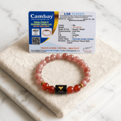 Taurus (वृषभ राशि) Zodiac Sunstone & Carnelian Bracelet with Lab Certification – Gems Turtle (image 2)