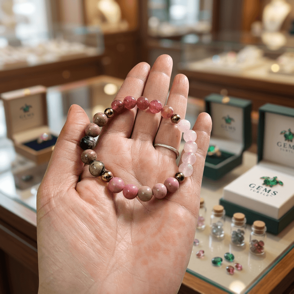Lab Certified Ultimate Love Bracelet for Women - Natural Rhodonite, Rhodochrosite, Strawberry Quartz, Rose Quartz & Hematite – Gems Turtle (image 3)