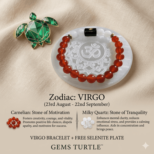 Virgo (कन्या राशि) Zodiac Carnelian & Milky Quartz Bracelet with Lab Certification – Gems Turtle