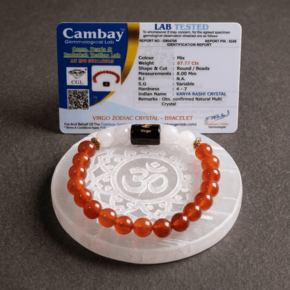 Virgo (कन्या राशि) Zodiac Carnelian & Milky Quartz Bracelet with Lab Certification – Gems Turtle (image 2)