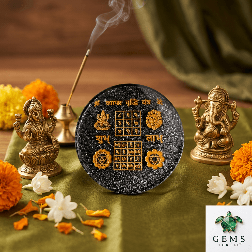 Raw Pyrite Vyapar Vridhi Yantra - Symbol of Prosperity and Success – Gems Turtle (image 3)
